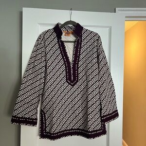 Tory Burch Brown and White Geometric Tunic